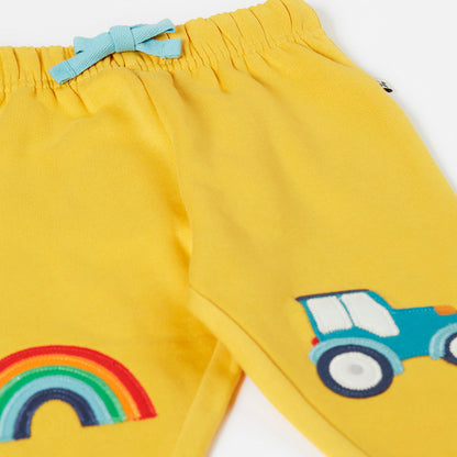 Frugi Organic Cotton Joggers - Tractor & Rainbow Knee Patch 