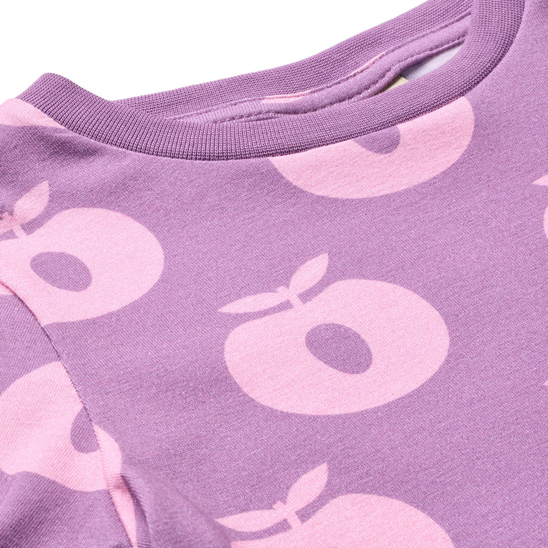 Småfolk Organic Long Sleeved Girls' Dress- Apples, Purple Iris