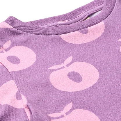 Småfolk Organic Long Sleeved Girls' Dress- Apples, Purple Iris