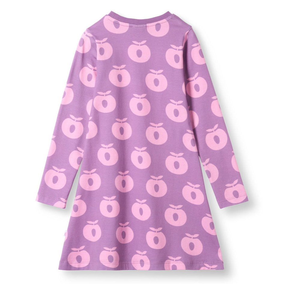 Småfolk Organic Long Sleeved Girls' Dress- Apples, Purple Iris
