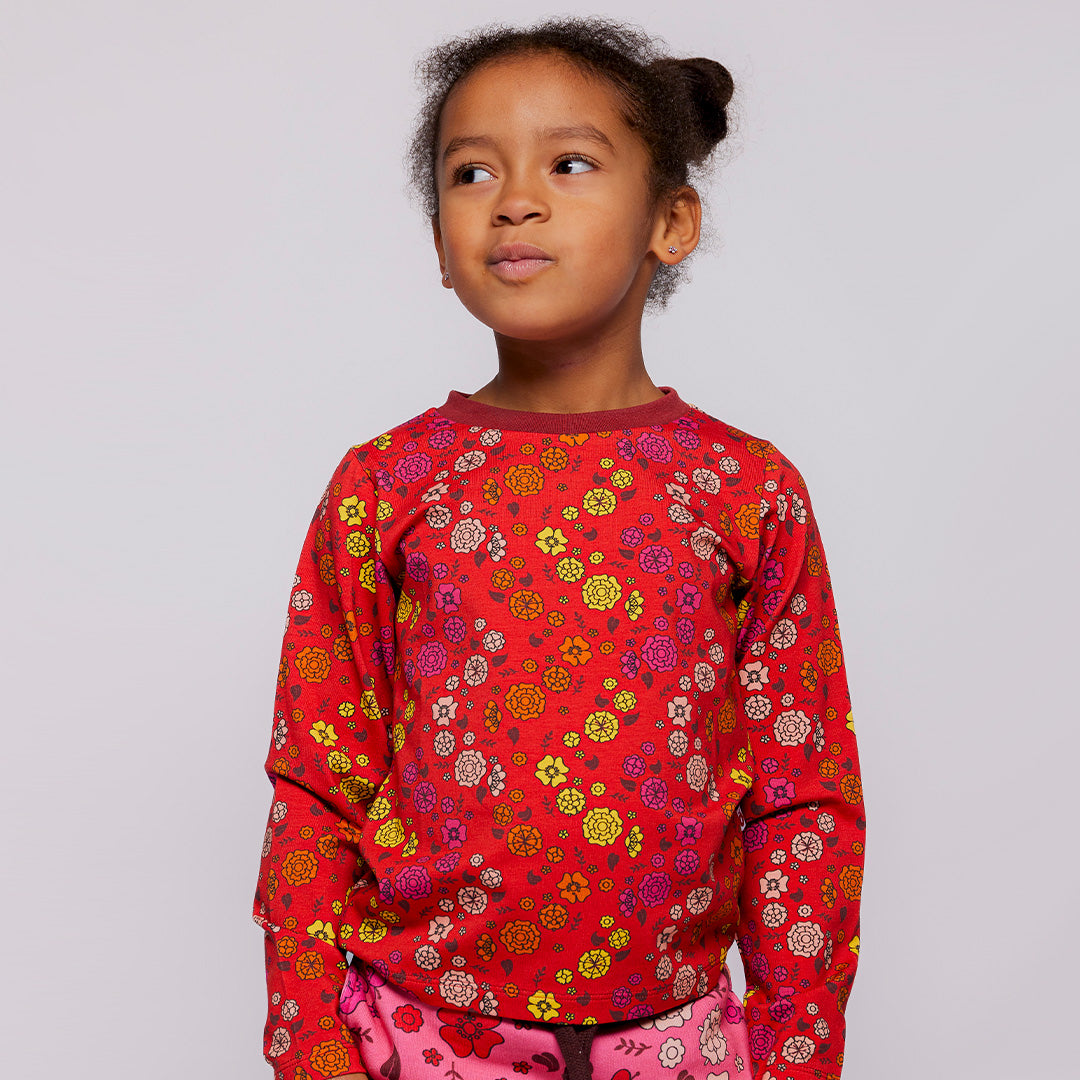 Smafolk Organic Cotton Long Sleeve T-Shirt - Flowers, Red