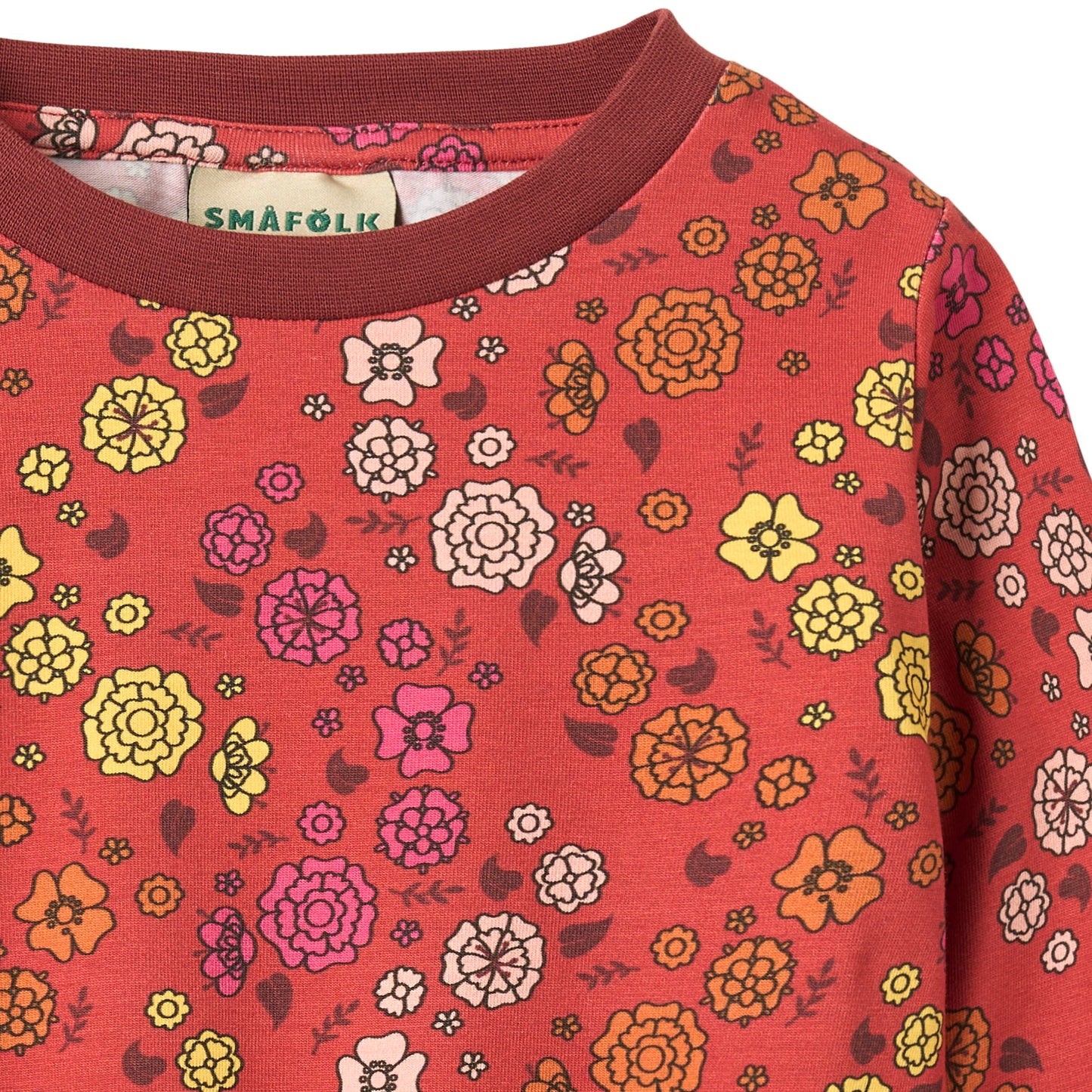 Smafolk Organic Cotton Long Sleeve T-Shirt - Flowers, Red