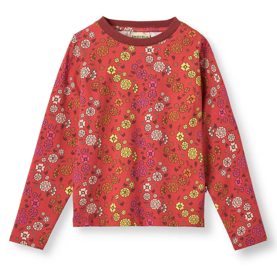 Smafolk Organic Cotton Long Sleeve T-Shirt - Flowers, Red