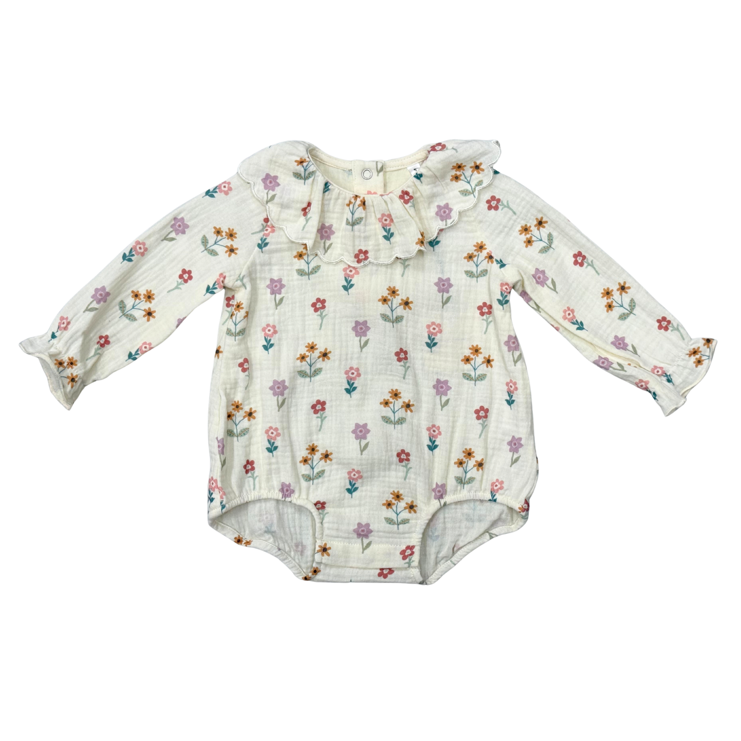 Cotton Gauze Frill Neck Bodysuit - Meadow Bloom
