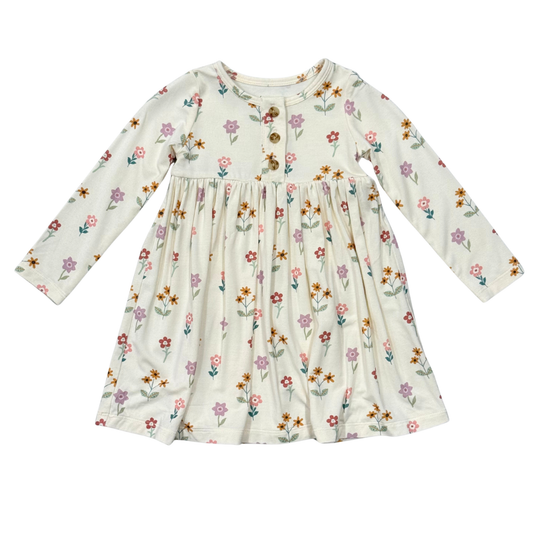 Bamboo Long Sleeve Henley Dress - Meadow Bloom