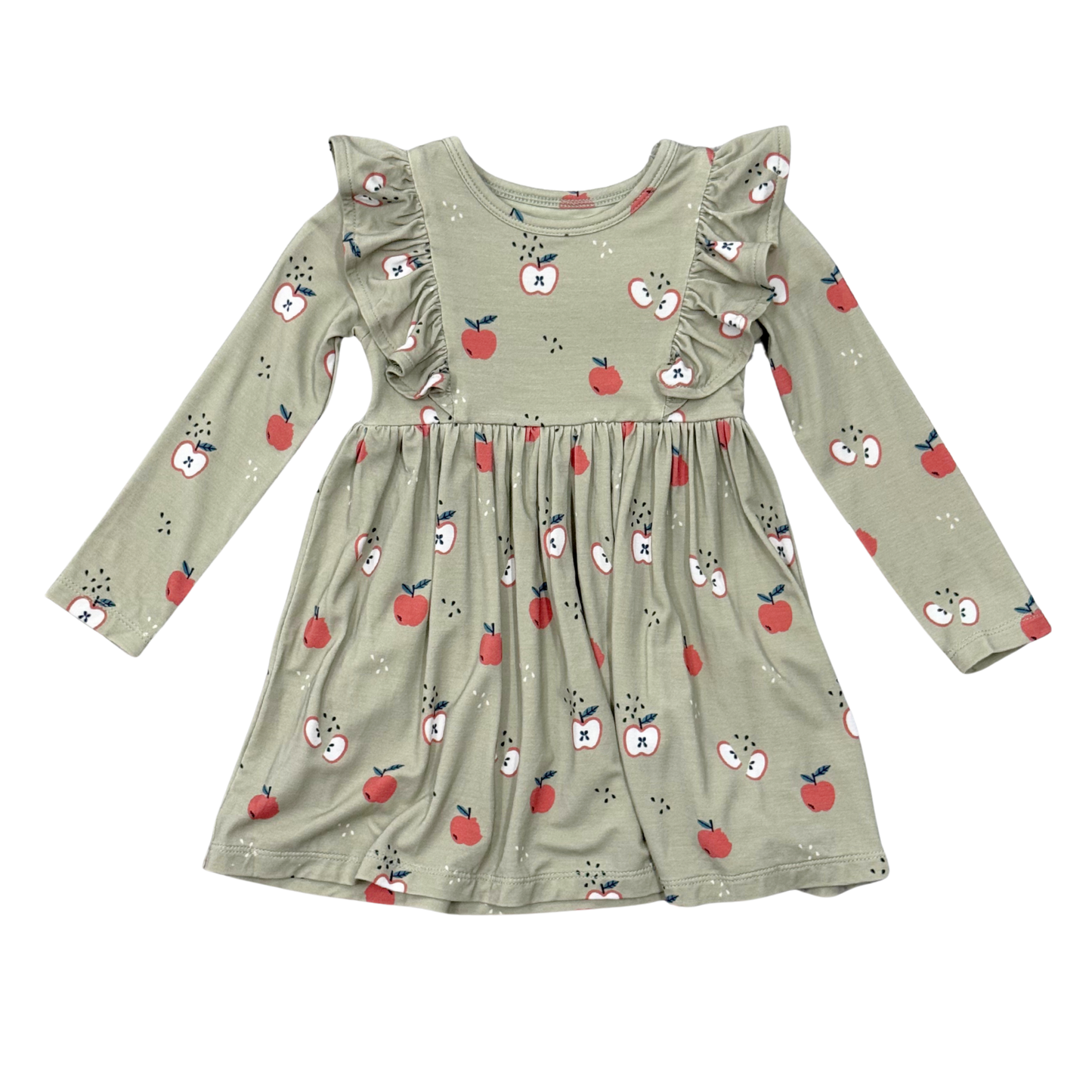 Bamboo Long Sleeve Ruffle Dress - Apple