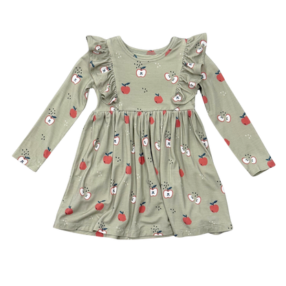 Bamboo Long Sleeve Ruffle Dress - Apple