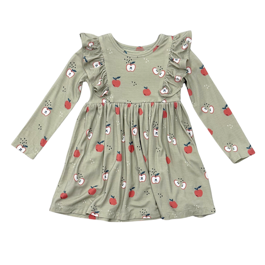 Bamboo Long Sleeve Ruffle Dress - Apple