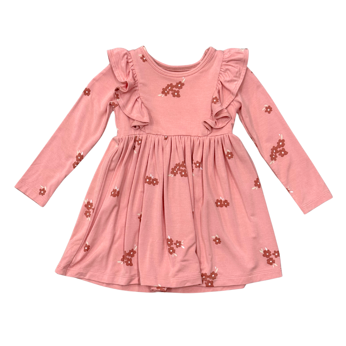 Bamboo Long Sleeve Ruffle Dress - Floral Stamp