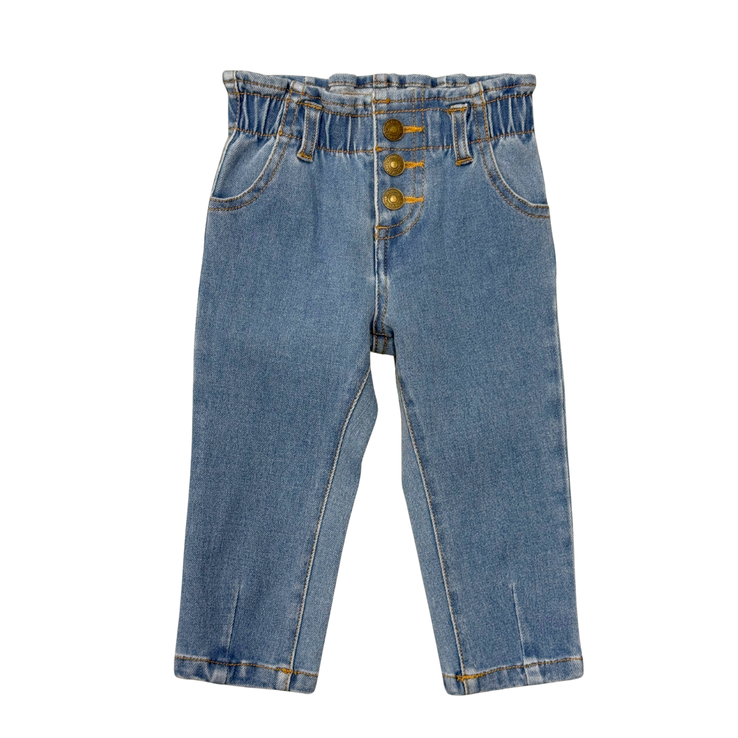 Paperbag Denim Pants - Mid Blue Wash
