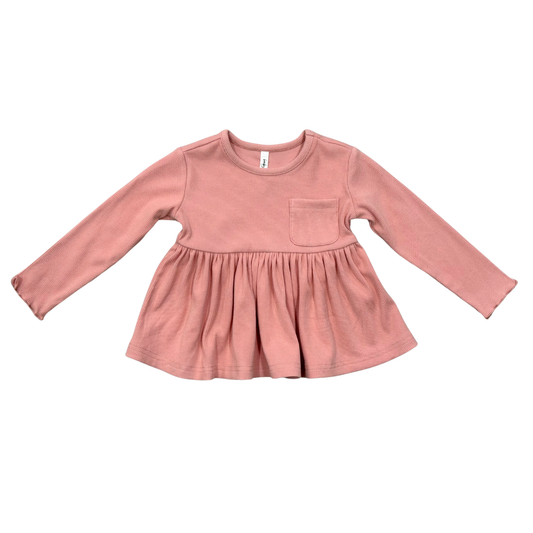 Bamboo/Cotton Ribbed Peplum Shirt - Mellow Rose