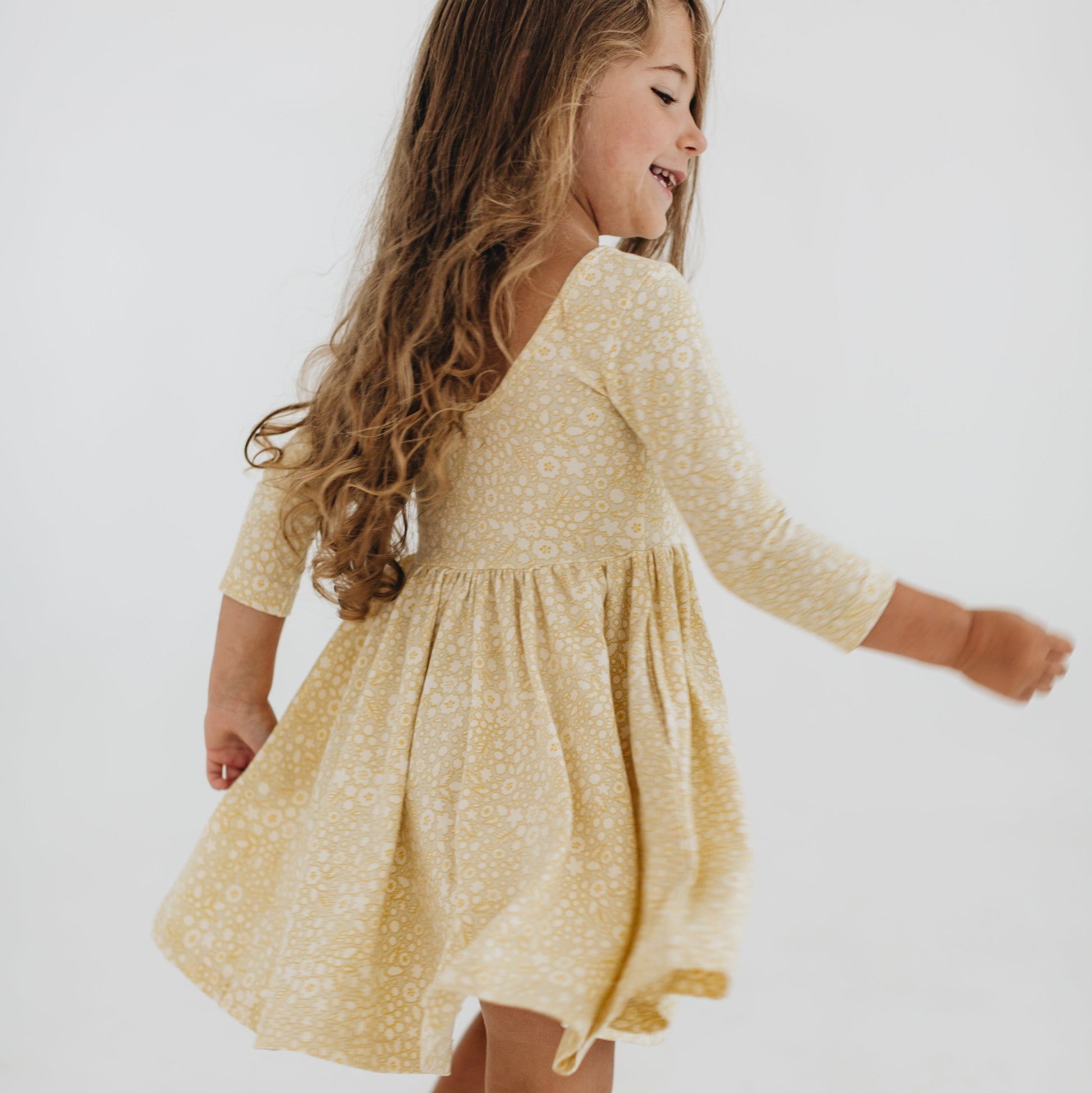 3/4 Sleeve Twirl Dress in Buttercup 4 / Buttercup