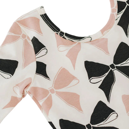 Girls Organic Cotton 3/4 Sleeve Twirl Dress - Vintage Pink Bows | Good Apples Kids