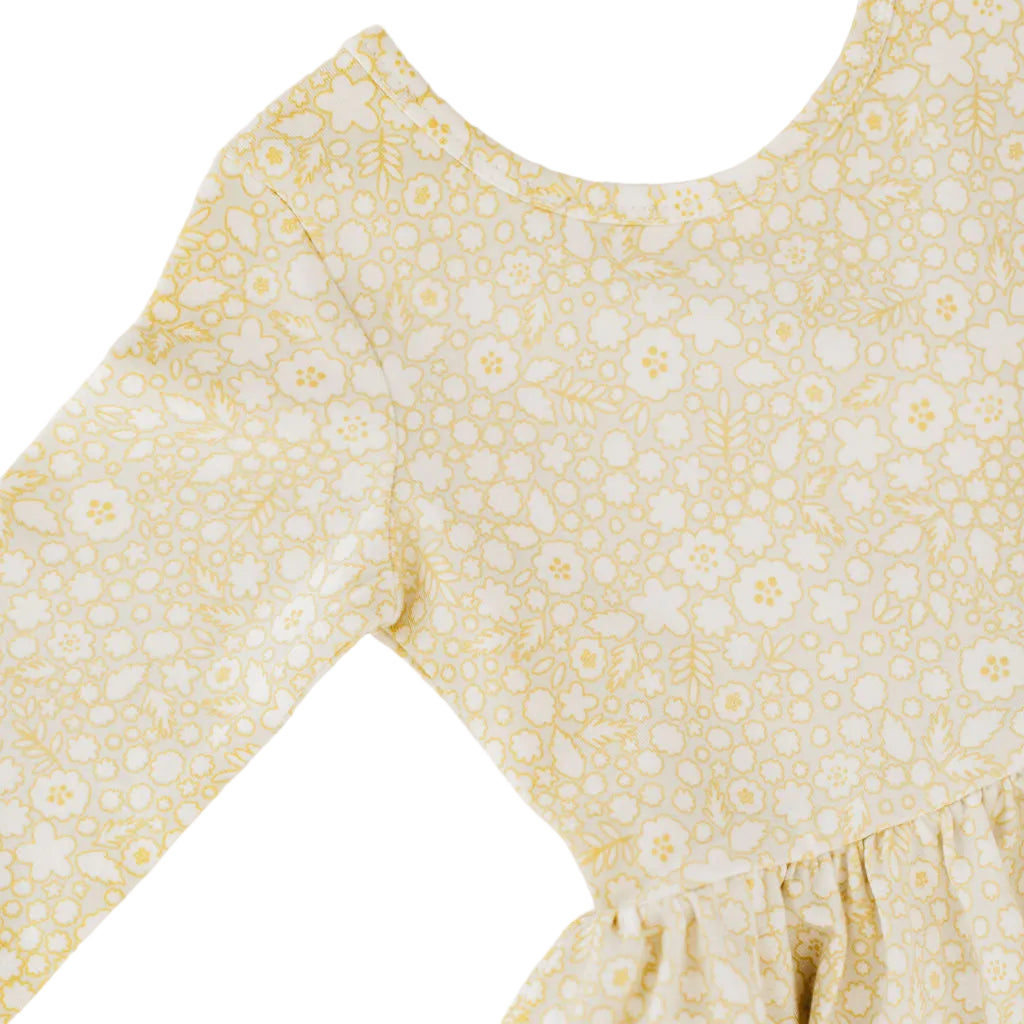 Girls Organic Cotton 3/4 Sleeve Twirl Dress - Buttercup Yellow | Good Apples Kids