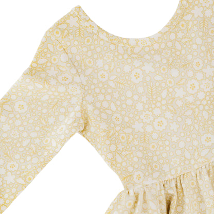 Girls Organic Cotton 3/4 Sleeve Twirl Dress - Buttercup Yellow | Good Apples Kids