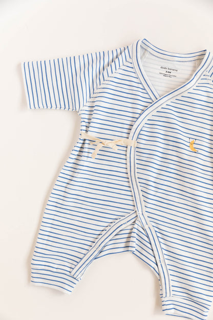 Organic Cotton Kimono Onesie - Blue Stripe