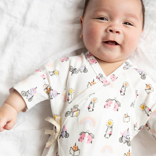 Unicorn Print Baby Kimono Onesie - Bamboo Fabric | Dodo Banana