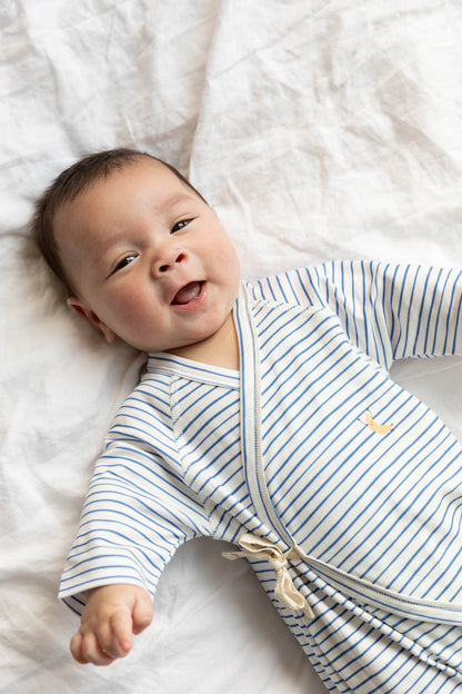 Organic Cotton Kimono Onesie - Blue Stripe