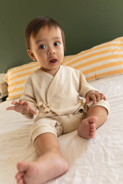 Organic Cotton Pointelle Kimono Onesie - Ecru