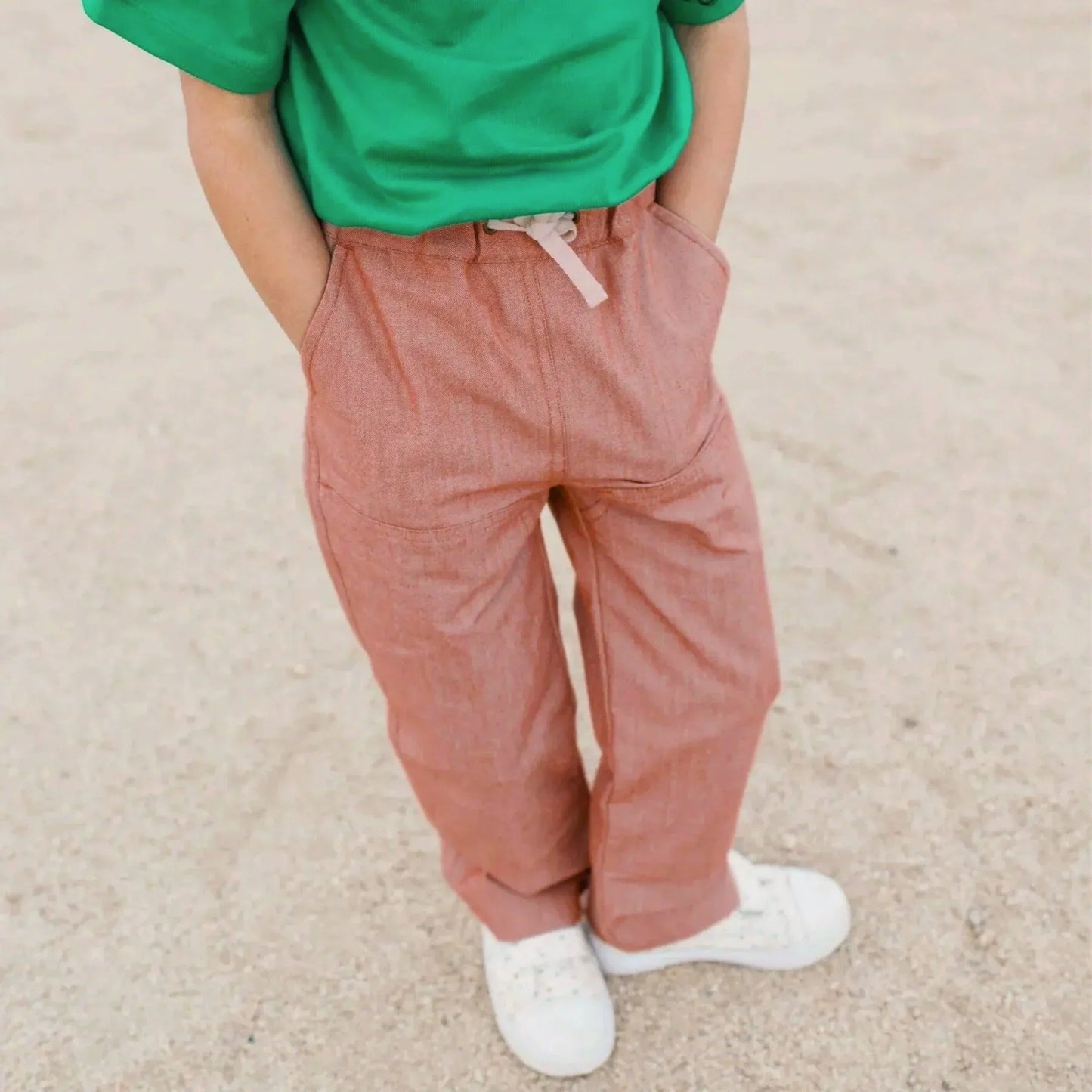 Organic Cotton Chambray Kids Pants - Orange | Jackalo