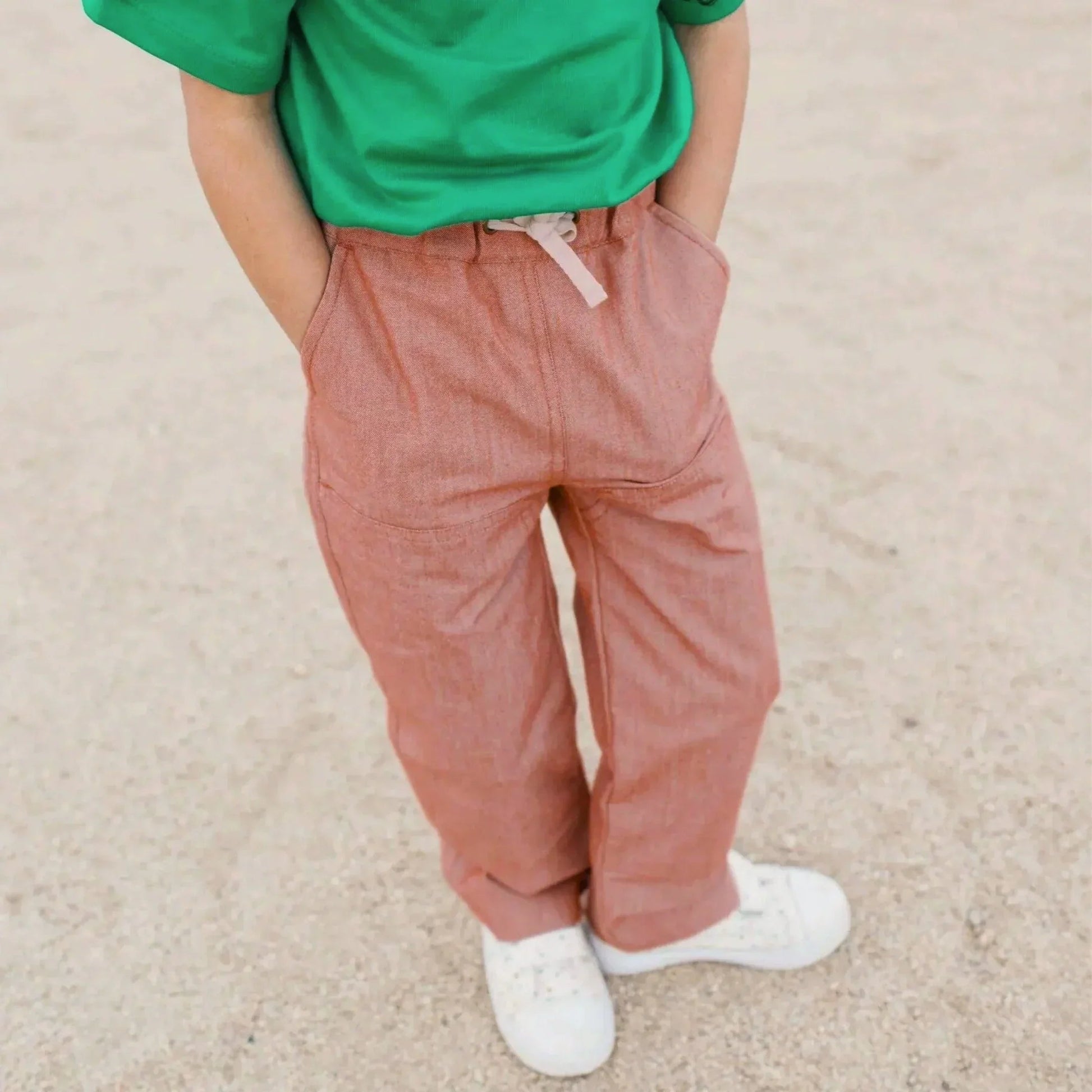 Organic Cotton Chambray Kids Pants - Orange | Jackalo