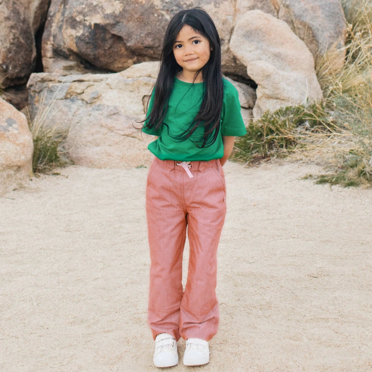 Organic Cotton Chambray Kids Pants - Orange | Jackalo