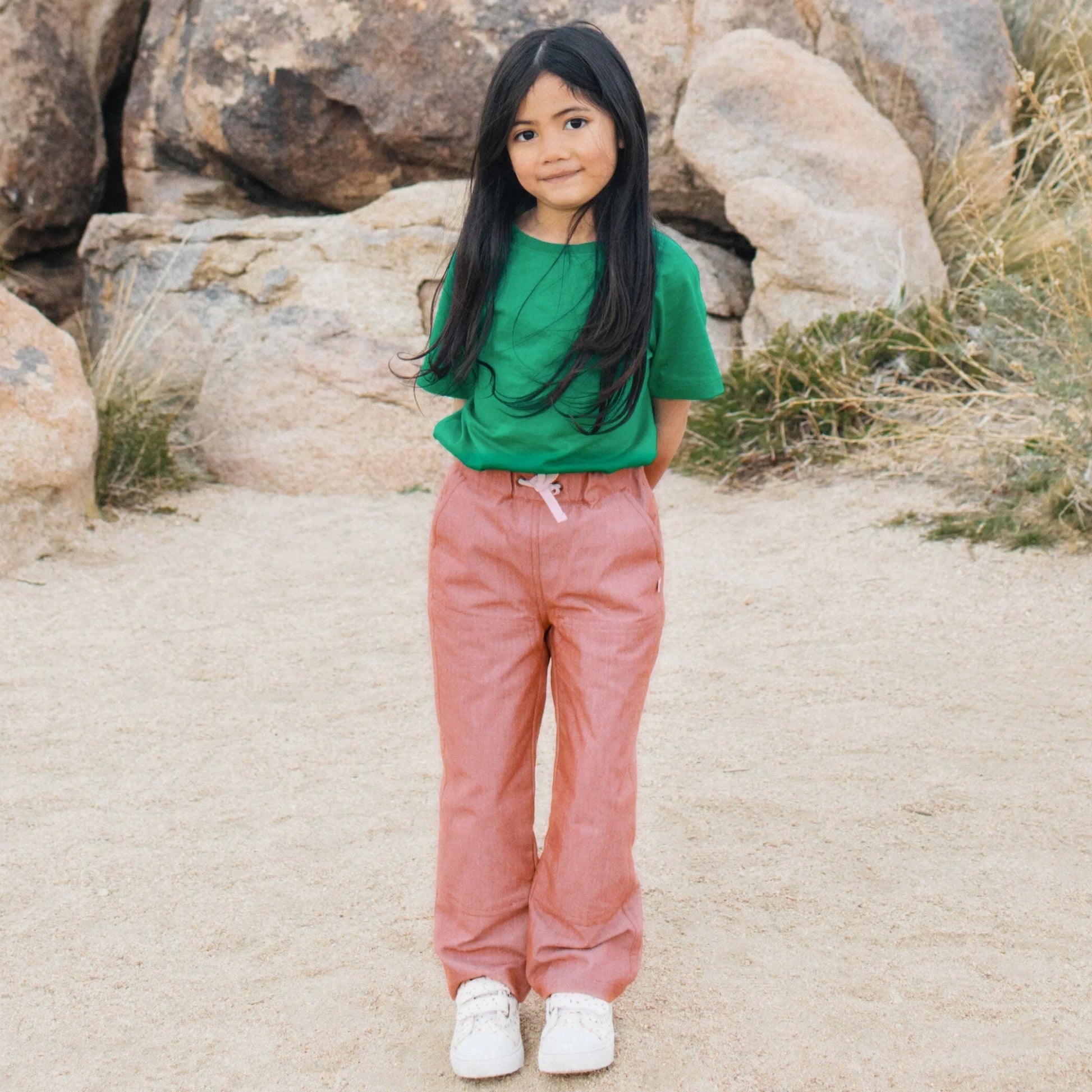 Organic Cotton Chambray Kids Pants - Orange | Jackalo