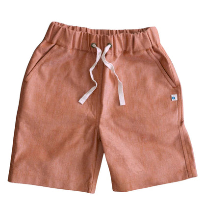 Organic Cotton Chambray Kids Shorts - Orange | Jackalo