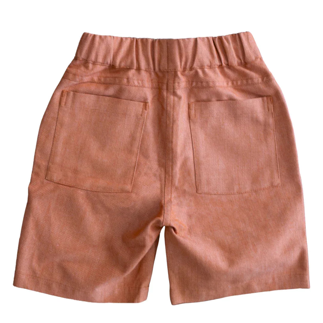 Organic Cotton Chambray Kids Shorts - Orange | Jackalo