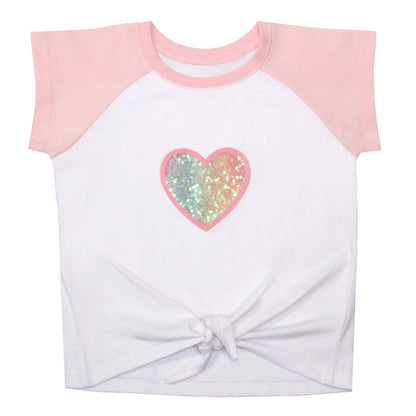 Heart Knotted Baseball Tee - Organic Cotton & Recycled Sequins | Rebloomed Kids