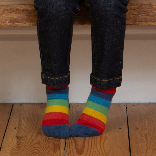 Boy wearing Kite organic Checkerboard socks