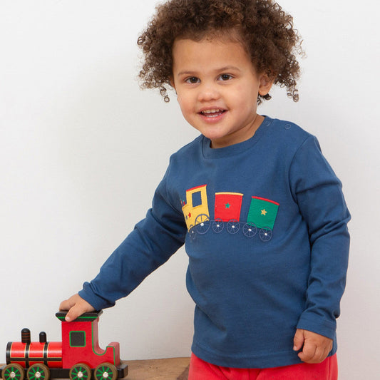 Kite Clothing Organic Boys' Long Sleeved T-Shirt- Colorful Train Appliqué