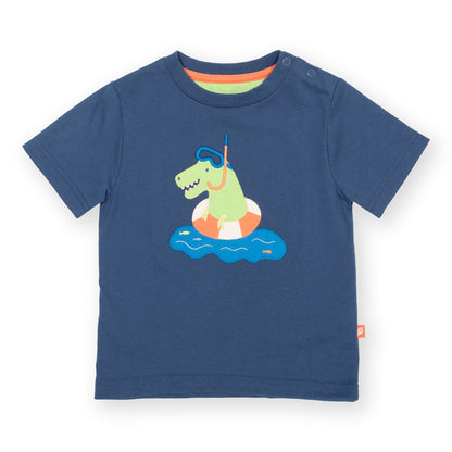 Organic Cotton Swimming Dino Appliqué Short Sleeve Kids T-Shirt | Kite Clothing