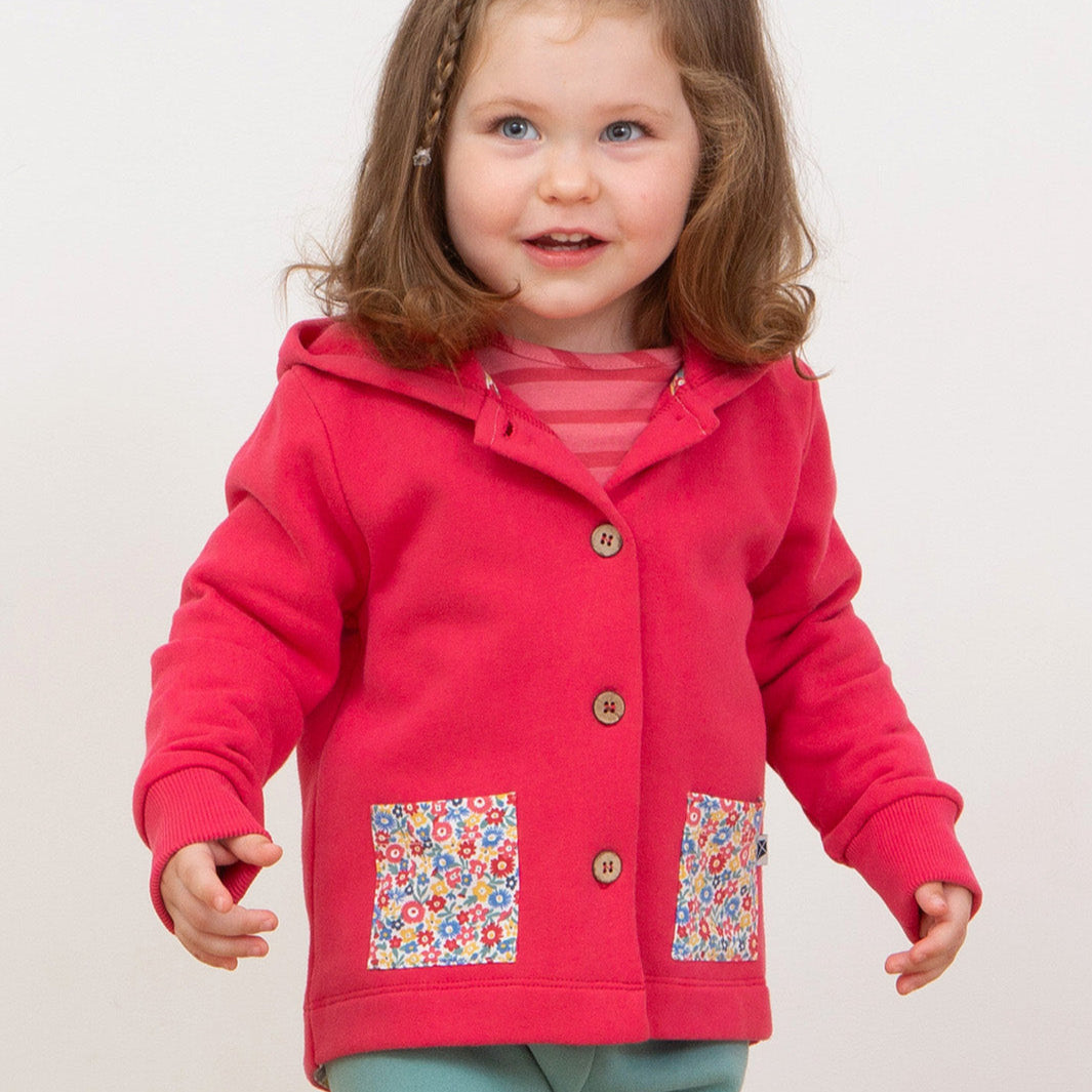 Kite Clothing Organic Girls' Hooded Sweatshirt- Raspberry Ditsy