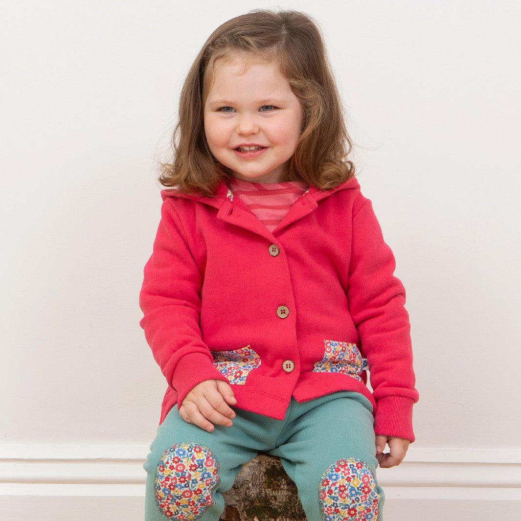 Kite Clothing Organic Girls' Hooded Sweatshirt- Raspberry Ditsy