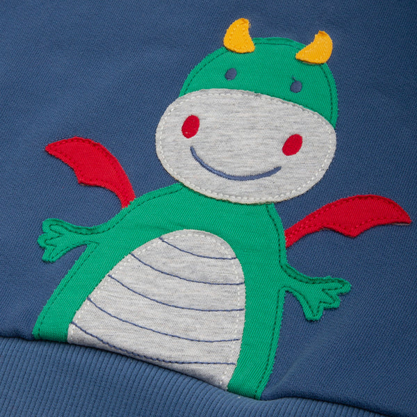 Kite organic Happy dragon appliqué sweatshirt, closeup