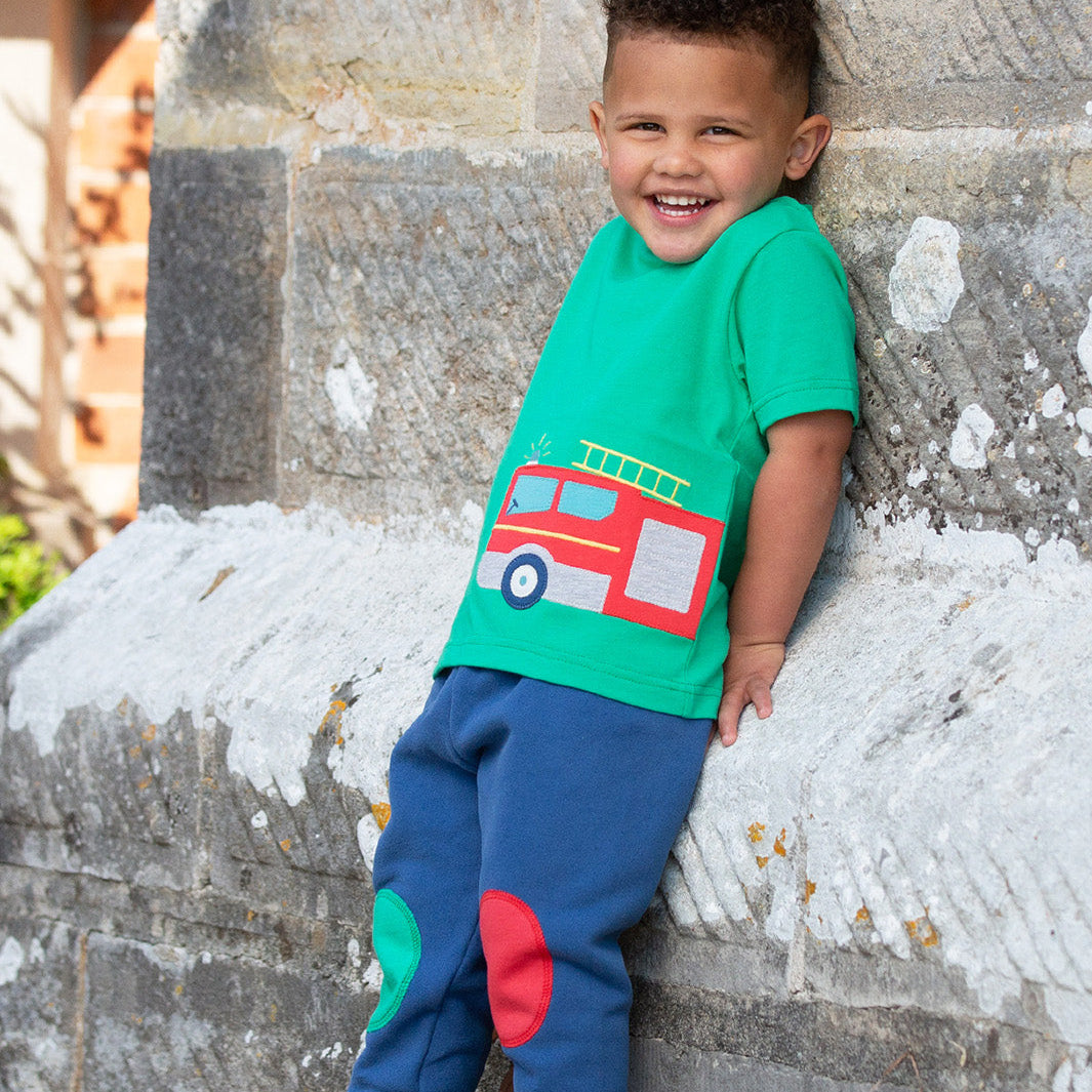 Organic Cotton Short Sleeve T-Shirt Fire Engine Appliqué | Kite Clothing