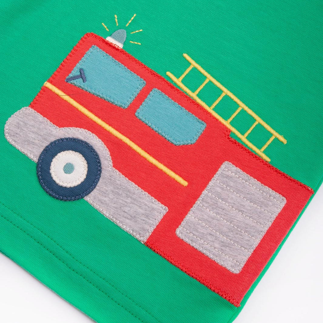 Organic Cotton Short Sleeve T-Shirt Fire Engine Appliqué | Kite Clothing