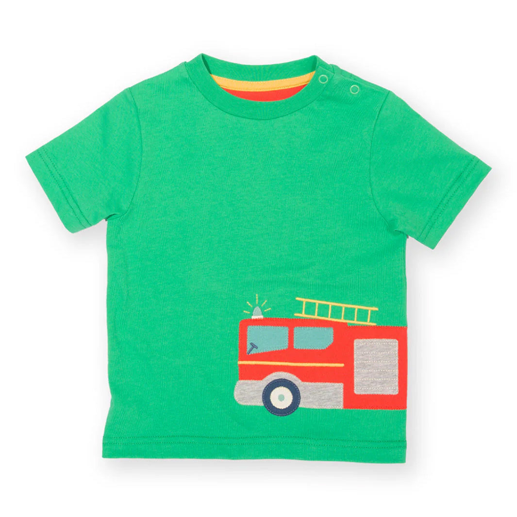 Organic Cotton Short Sleeve T-Shirt Fire Engine Appliqué | Kite Clothing
