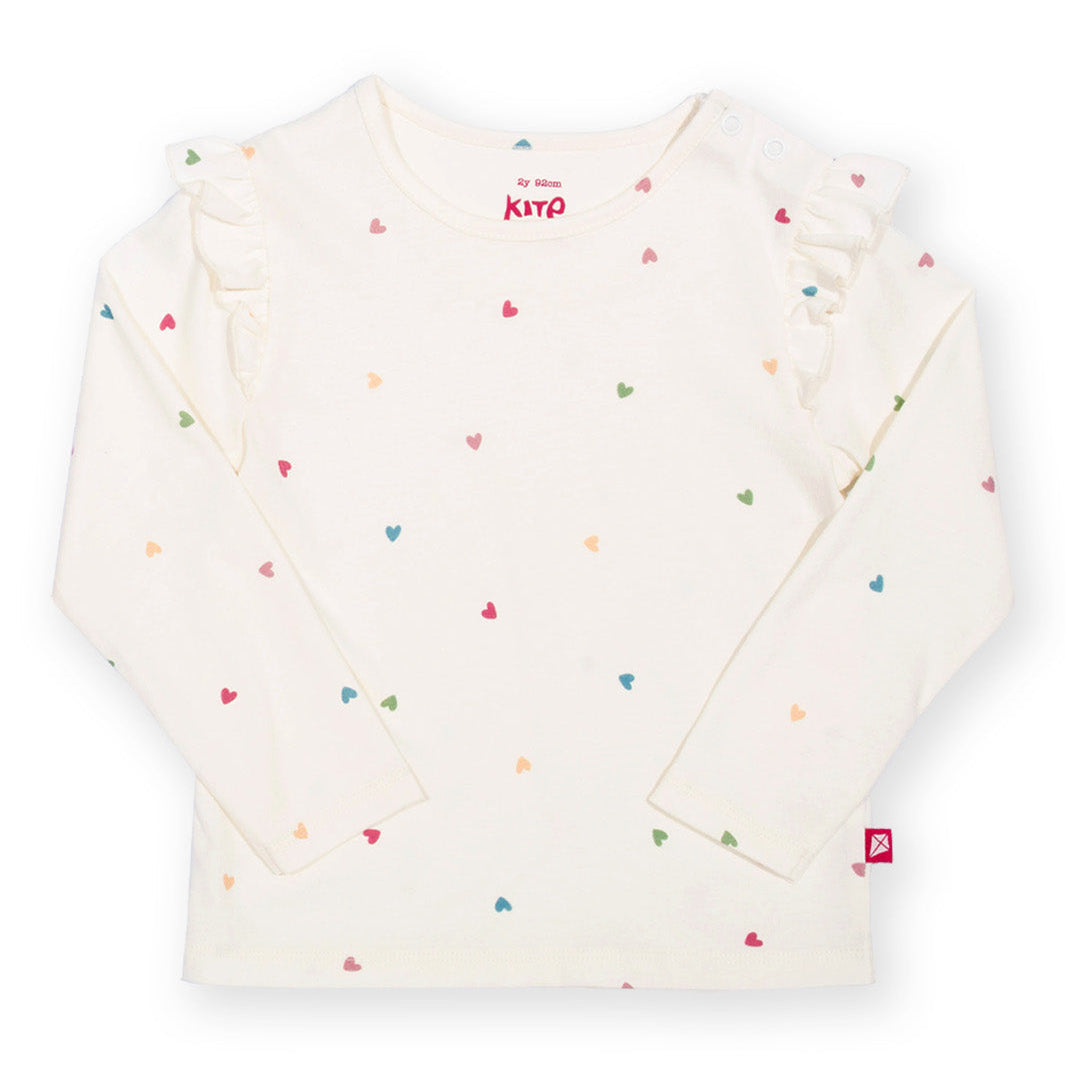 Kite Organic Cotton Long Sleeve Frill T-Shirt - Little Hearts