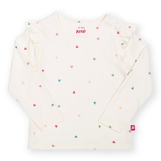 Kite Organic Cotton Long Sleeve Frill T-Shirt - Little Hearts