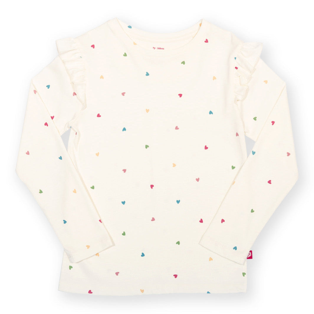 Kite Organic Cotton Long Sleeve Frill T-Shirt - Little Hearts