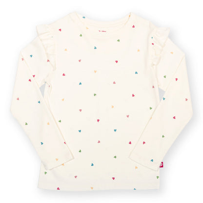 Kite Organic Cotton Long Sleeve Frill T-Shirt - Little Hearts