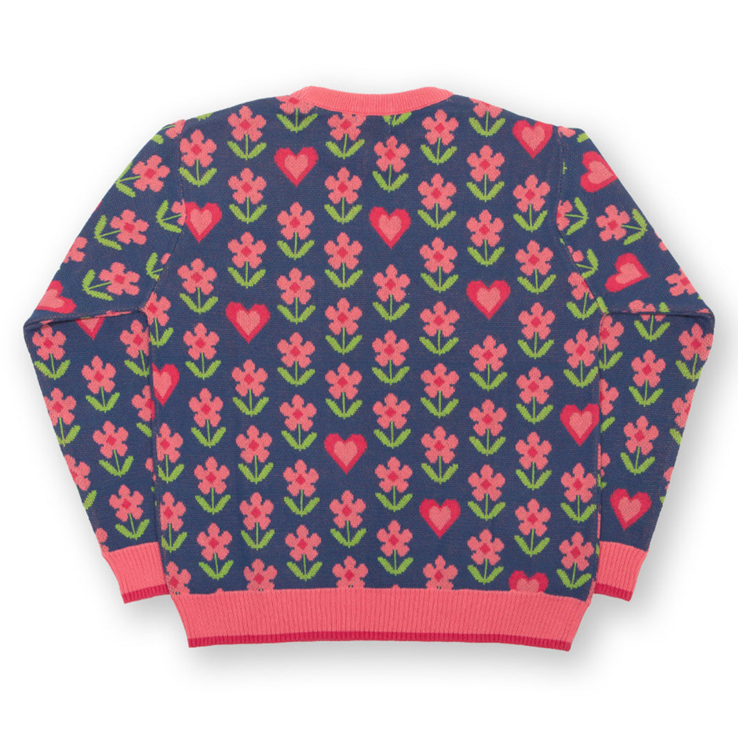 Kite Clothing Organic Girls' Sweater- Flower & Heart Jacquard