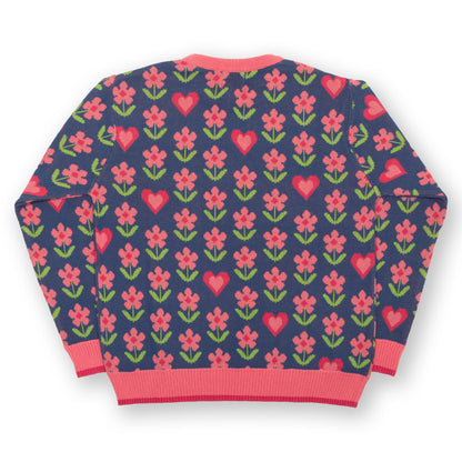 Kite Clothing Organic Girls' Sweater- Flower & Heart Jacquard