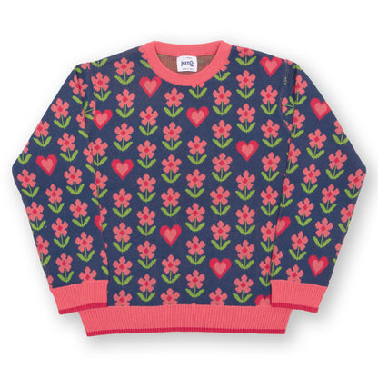 Kite Clothing Organic Girls' Sweater- Flower & Heart Jacquard