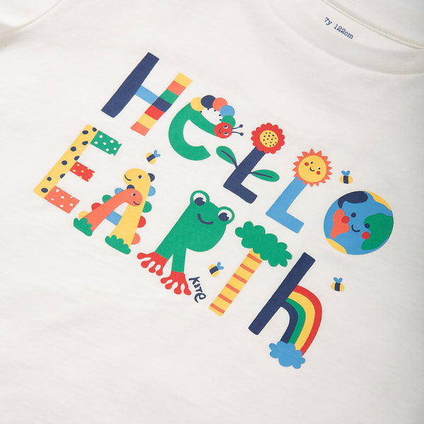 Kite organic Hello Earth t-shirt, closeup