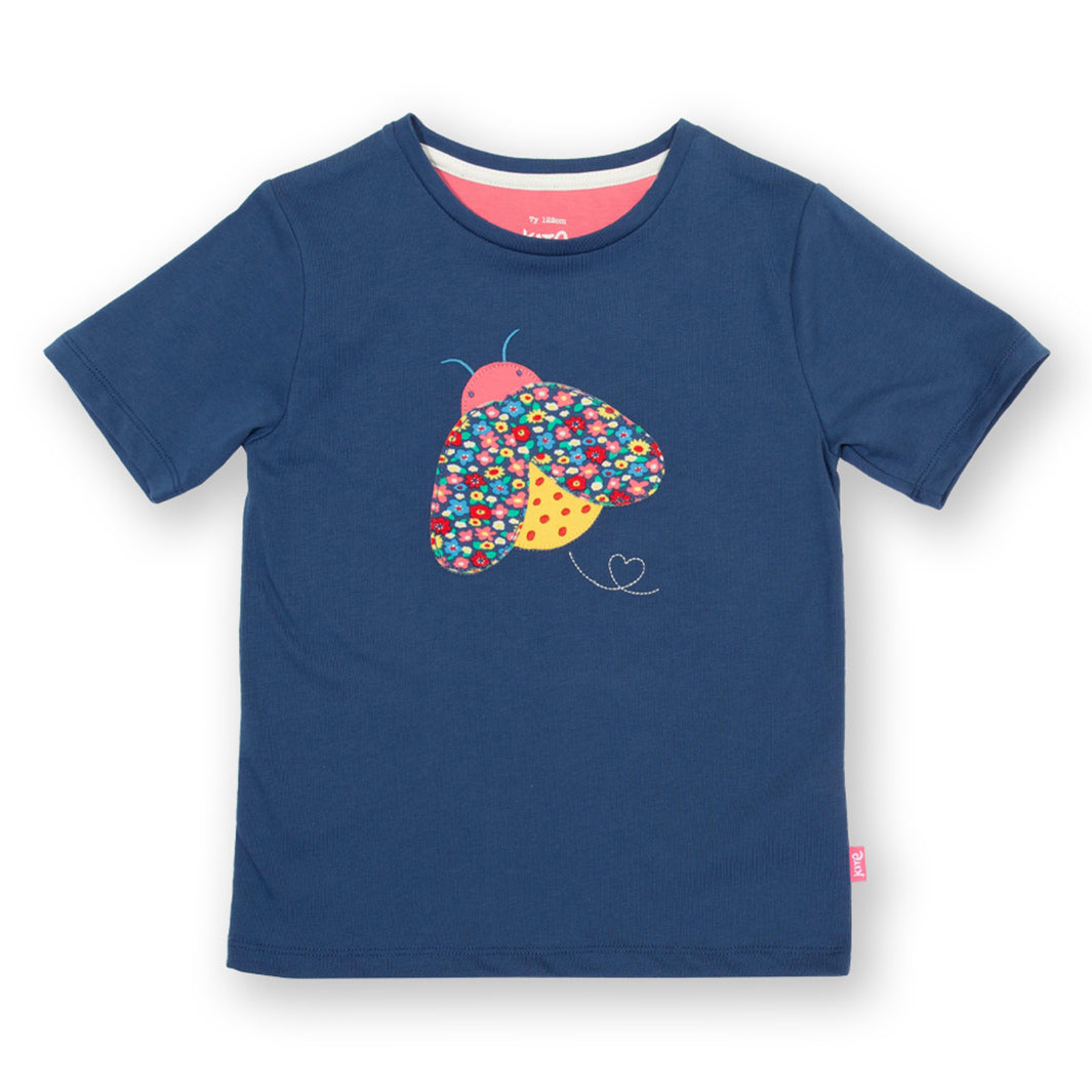 Kite organic T-shirt- ladybug appliqué, girls