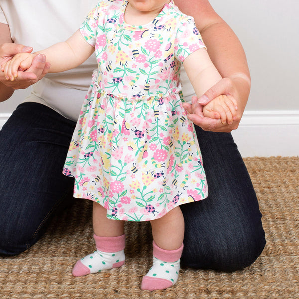 Baby wearing Kite organic Ladybug daisy socks