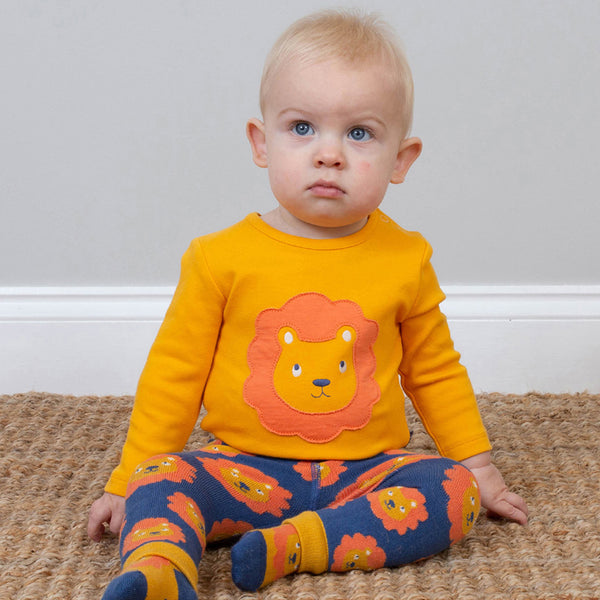 Baby wearing Kite organic Lion appliqué bodysuit